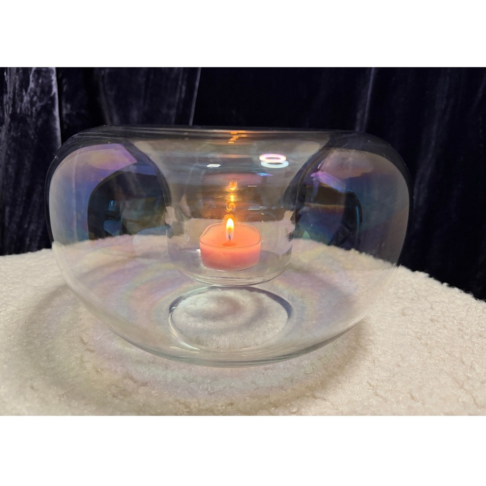 Vintage Kosta Boda Bubbles Candle Holder Iridescent Sweden Blown Glass 1970s